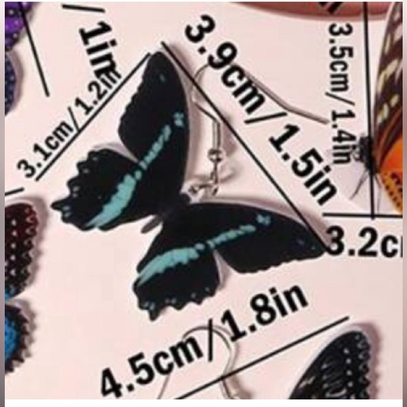 Black and Teal Butterfly Earrings - Picture 3 of 3
